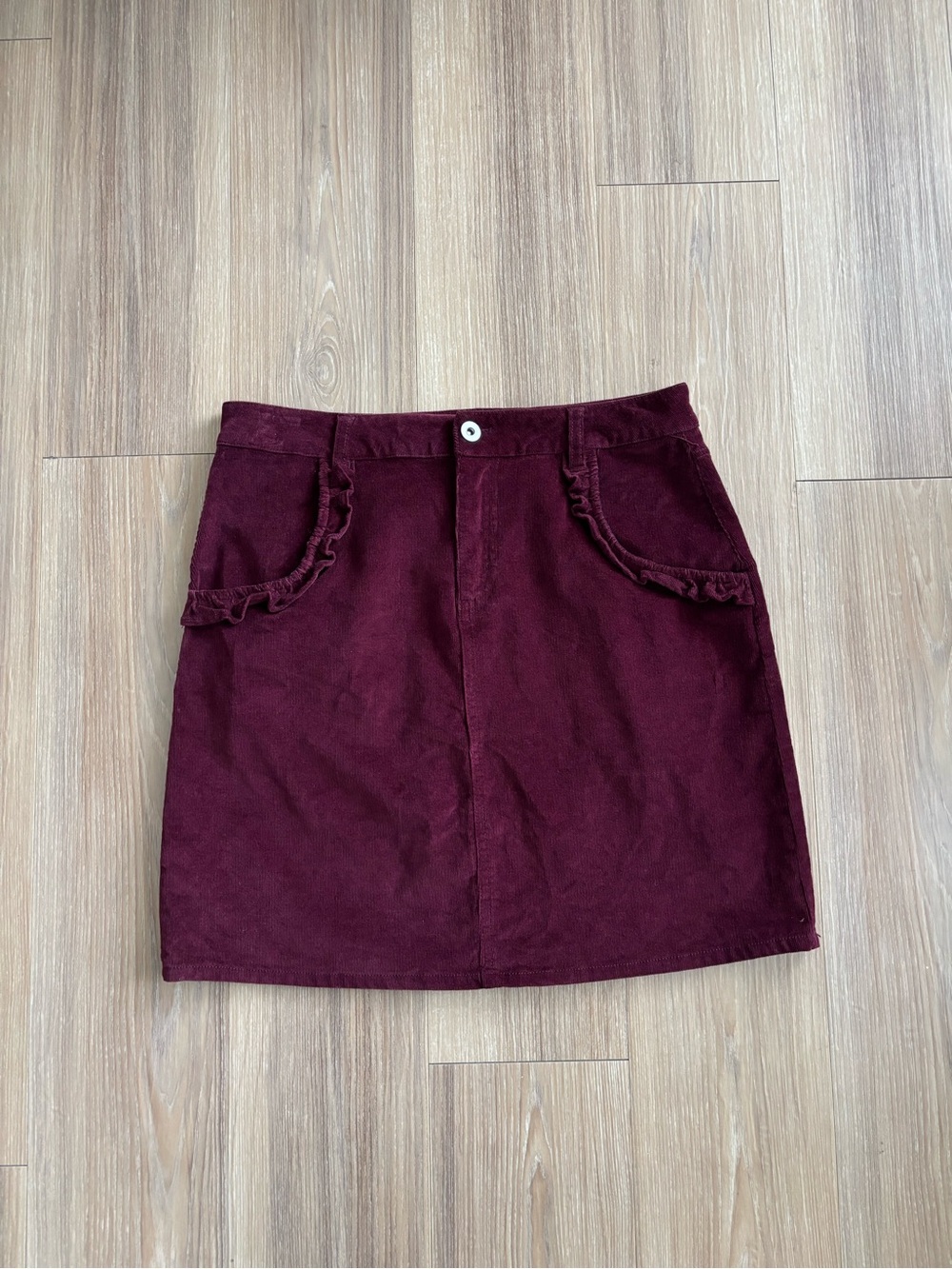 CeCe Corduroy Mini Skirt Burgundy Ruffle Pockets Womens 4 Preppy Academia Y2K